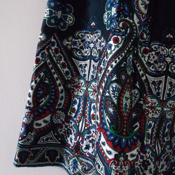 Talbots High Waist Damask Paisley Hem Pleated Aline Skirt 16 P Navy - Picture 3 of 13